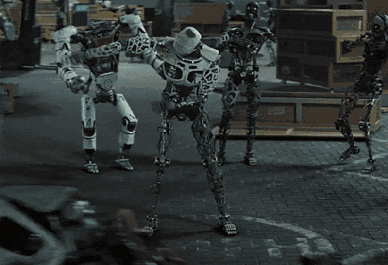 Conceptual visual of a robot customer support agent dancing