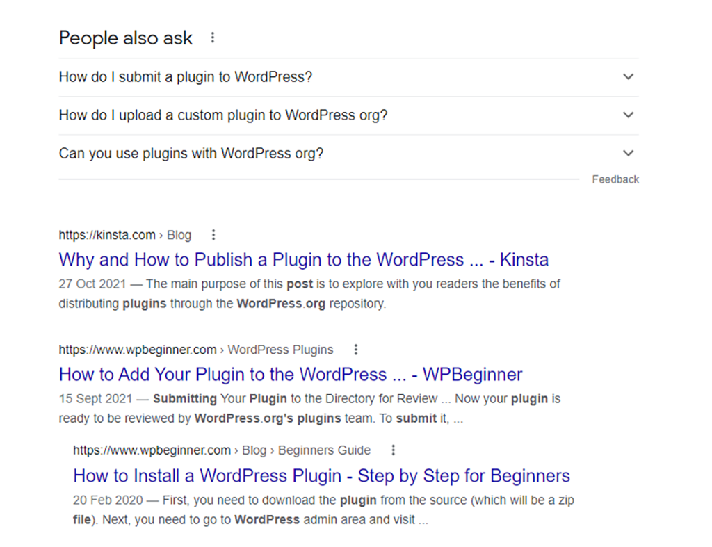 people also ask portion in Google and search results about adding a plugin