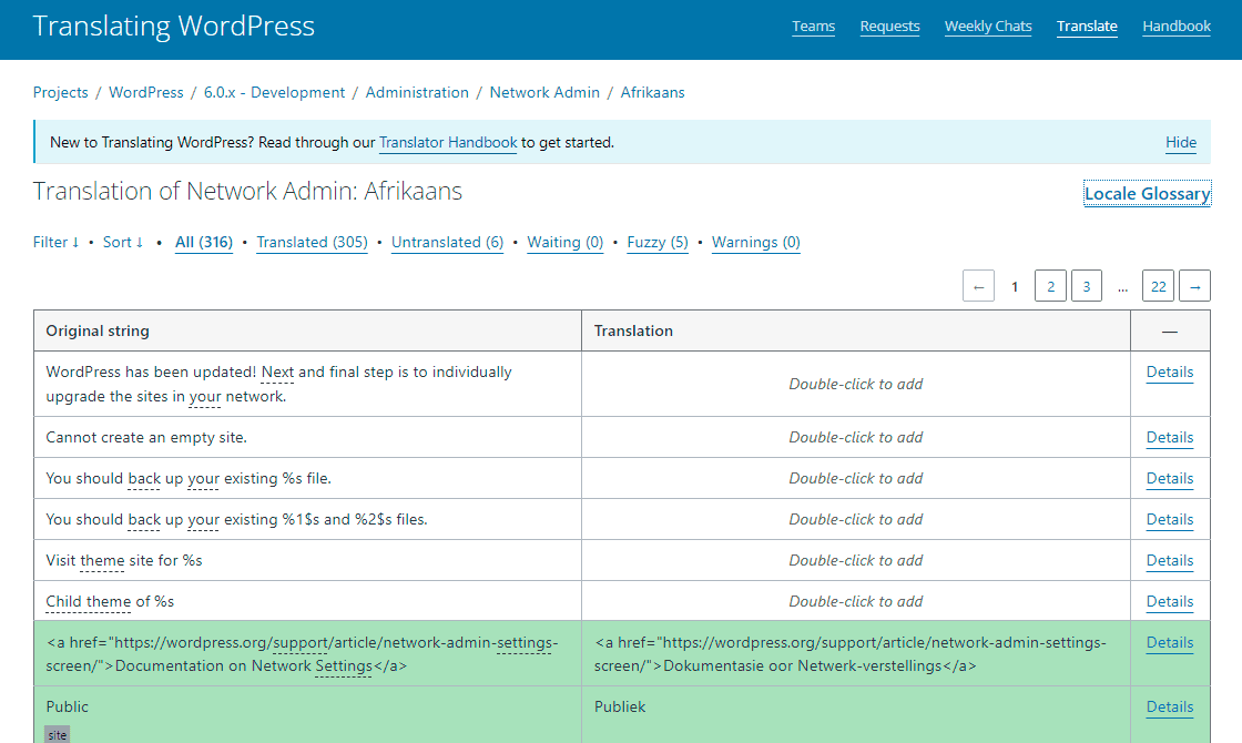 Table Displaying English Text To Be Translated