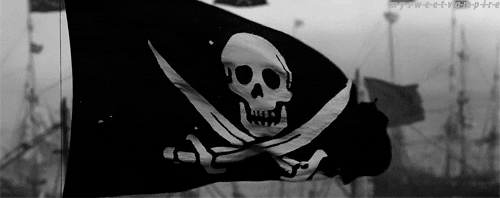 black pirate flag of a skull and crossed swords 