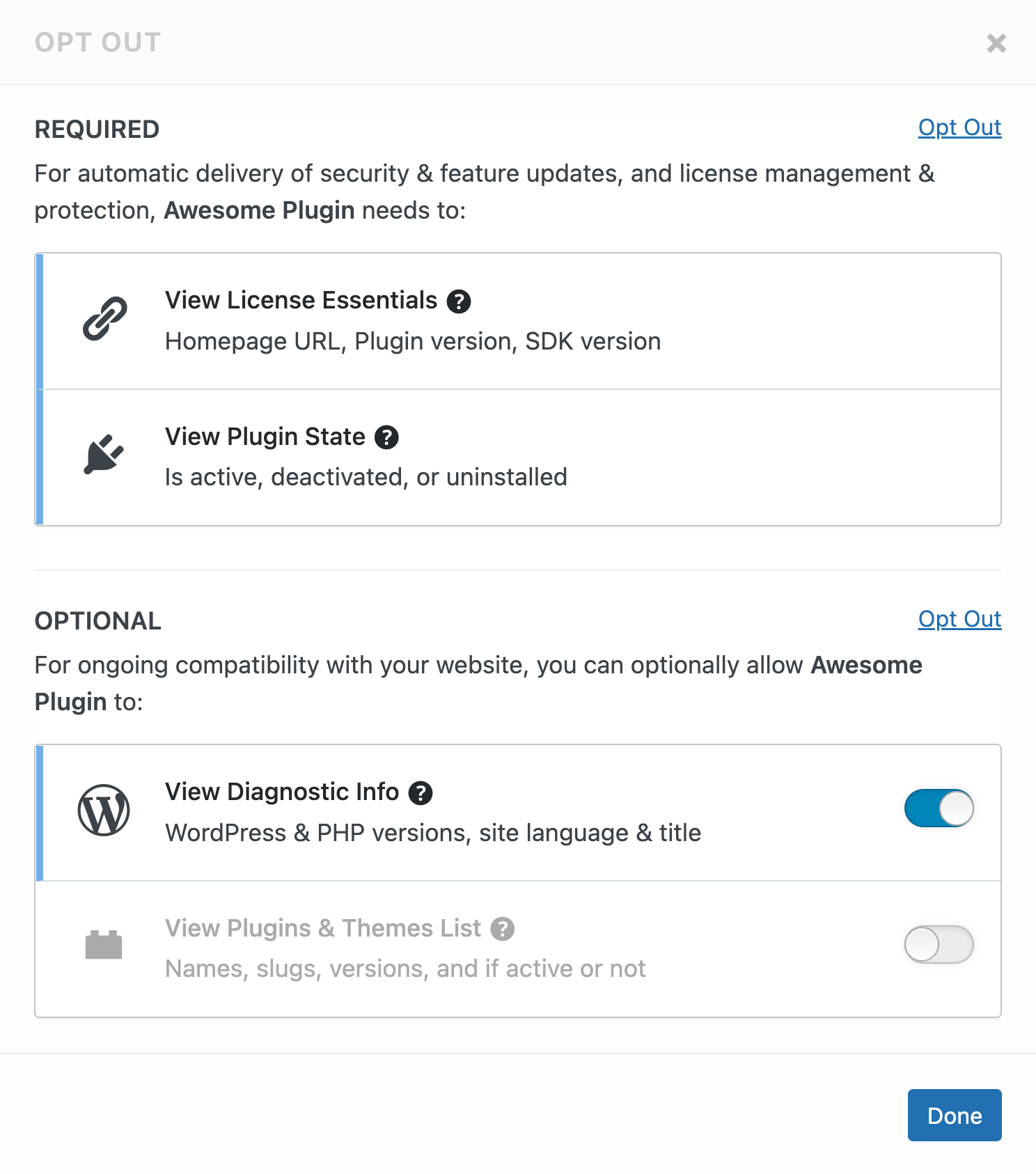 Freemius Opt-Out Screen With Permissions Management Layer For Paid Products