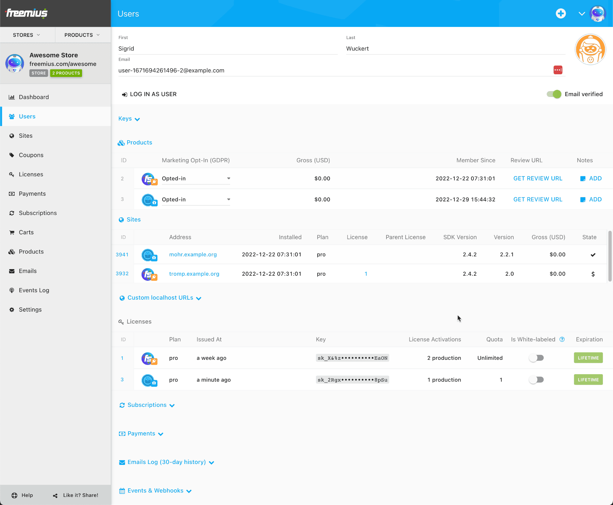 Store Level User Profile On The Freemius Multi-Store Dashboard