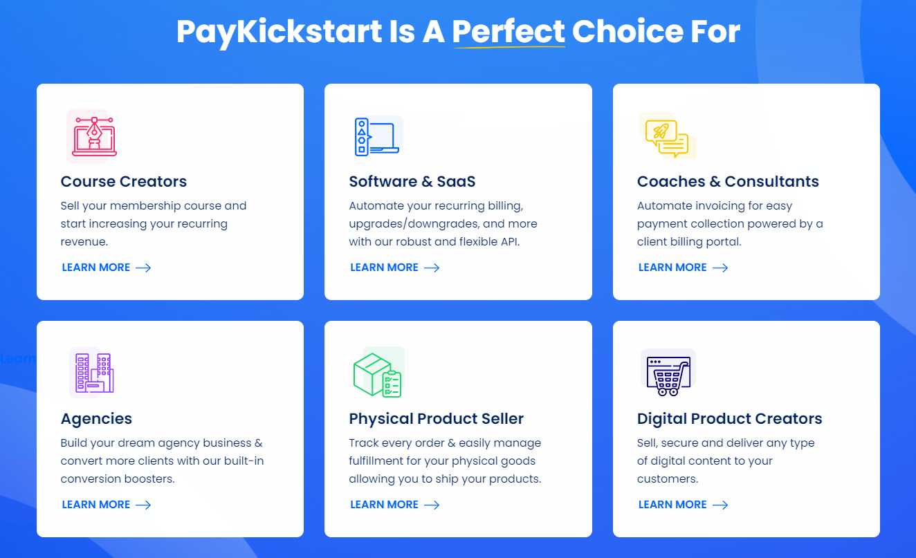 A list of features offered by PayKickstart.