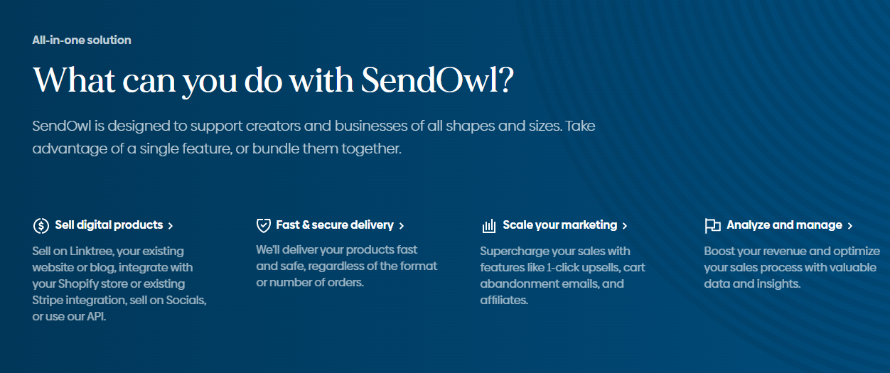 A list of features that SendOwl offers.