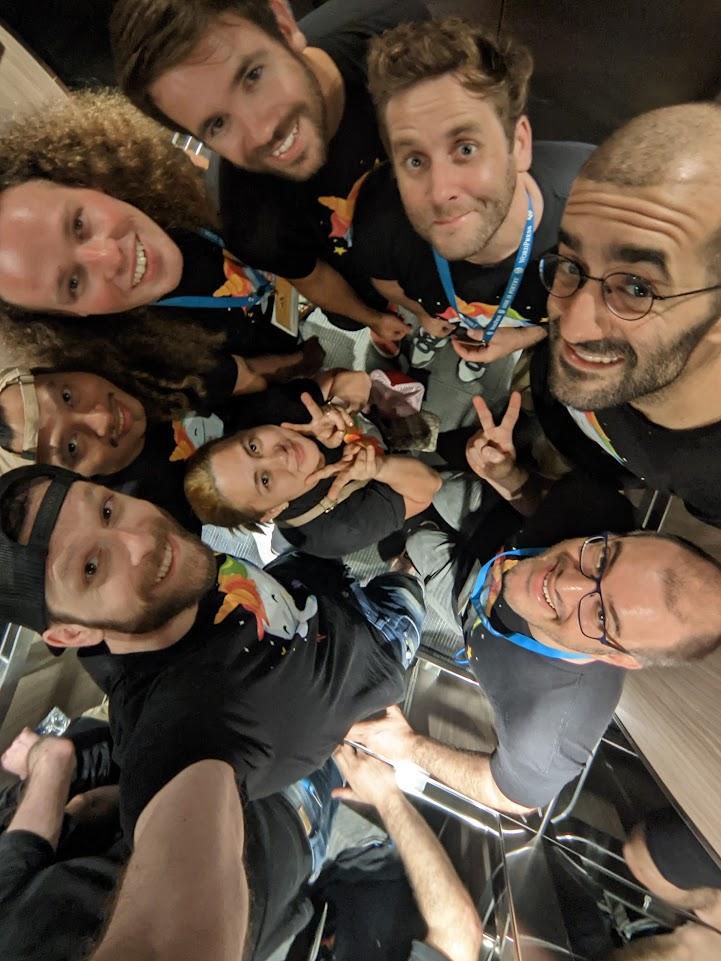 Freemius team in the elevator