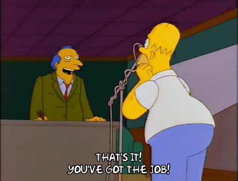 GIF of Homer Simpson getting a job