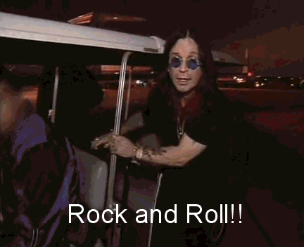 gif of Ozzy Osbourne shouting with the words rock and roll 