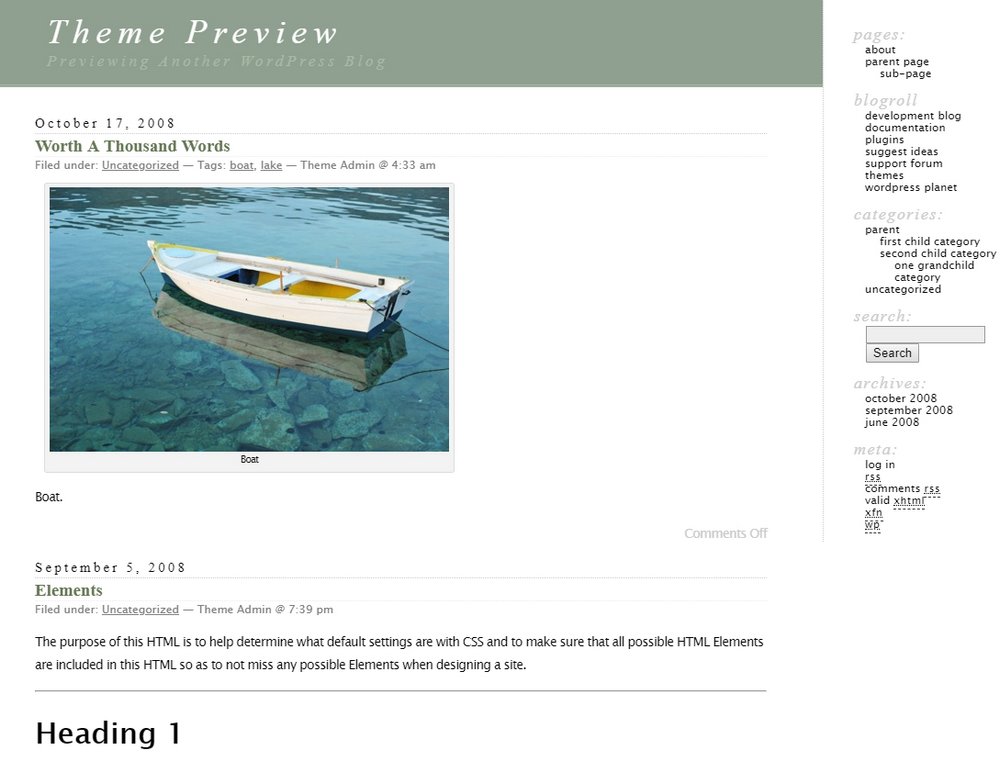screenshot of first WordPress theme classic
