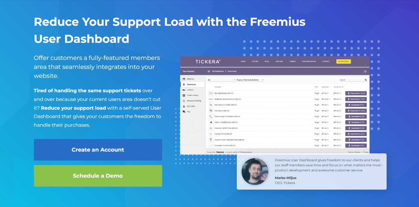 freemius user dashboard