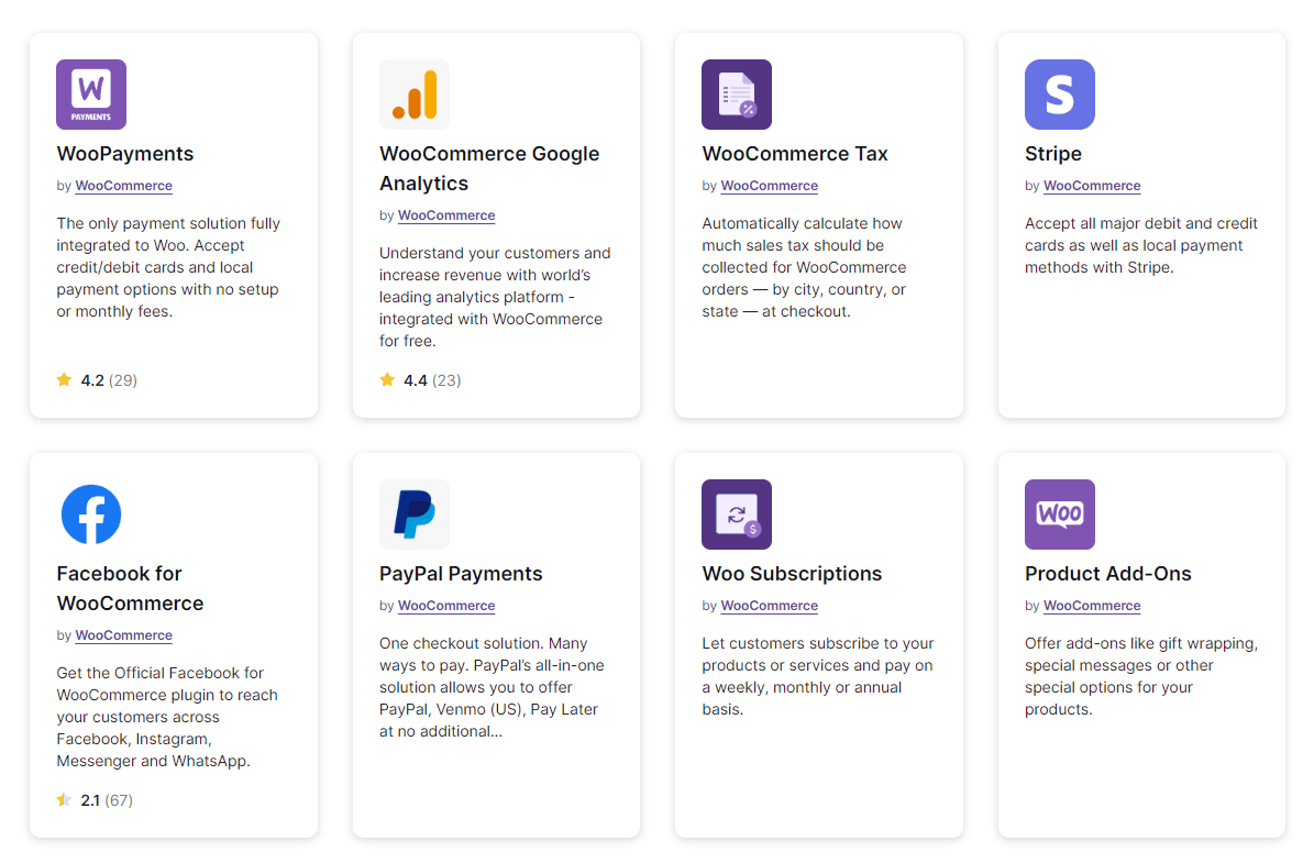 first page of extensions offerings woocommerce marketplace