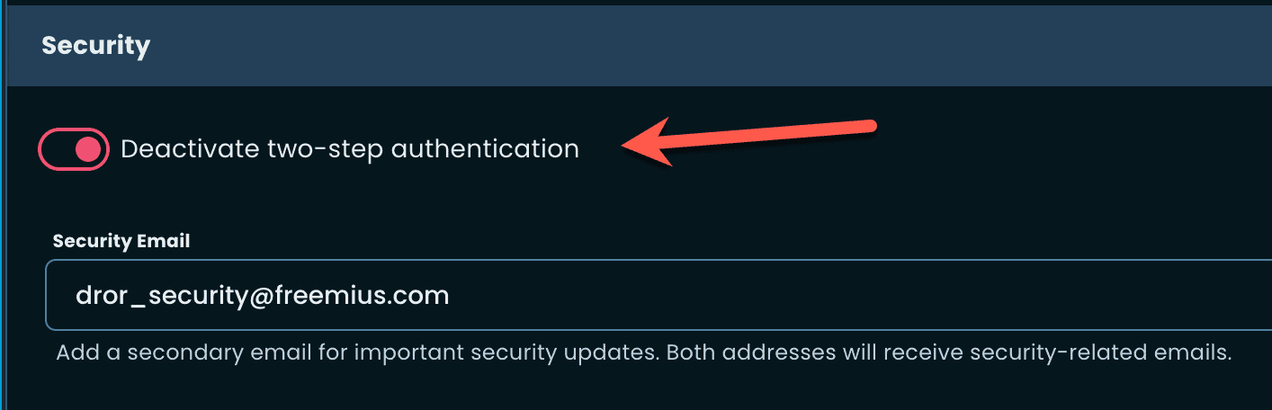 Deactivate 2FA Freemius