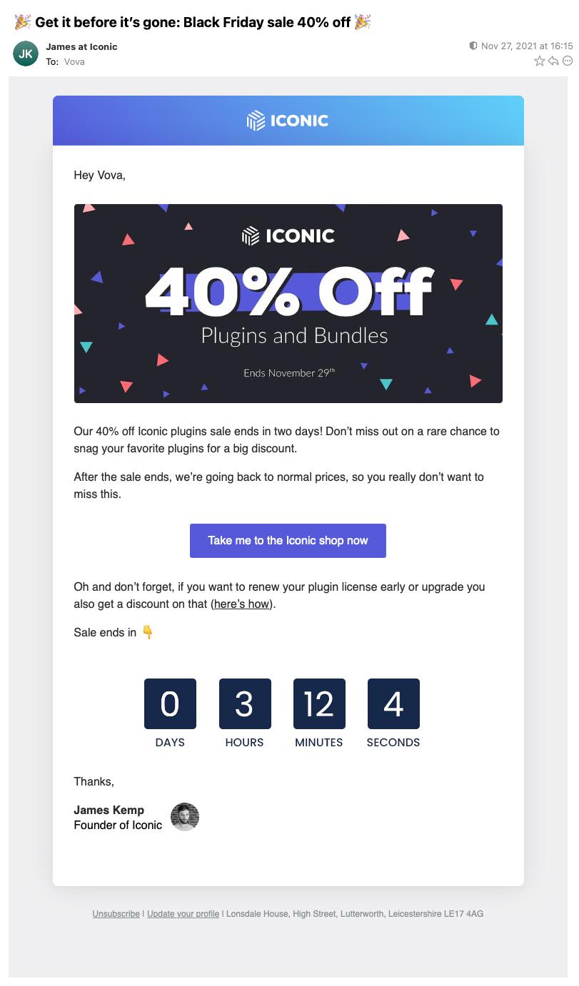 Early BFCM campaign email from ICONIC