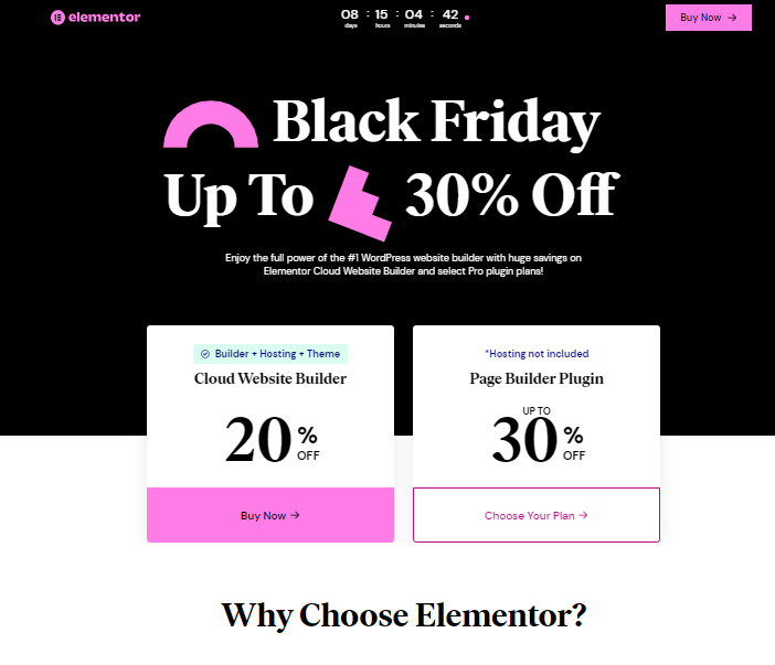 Elementor BFCM (Black Friday Cyber Monday) landing page