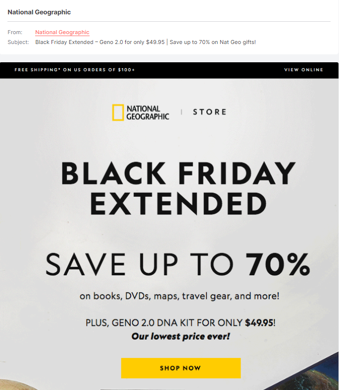Extended BFCM sale email by National Geographic