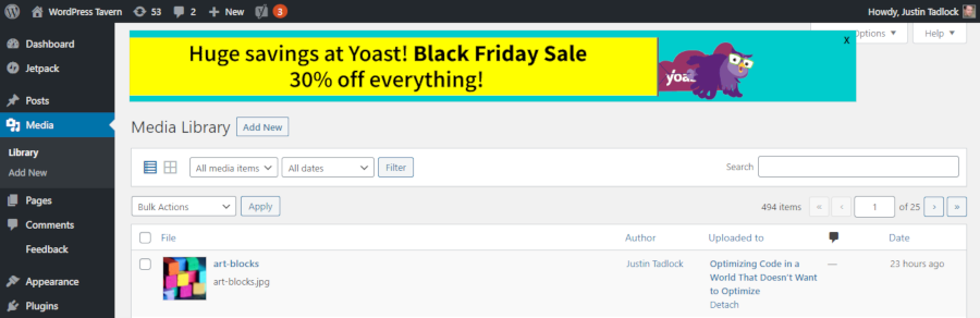 Yoast's WordPress Admin dashboard bannergate