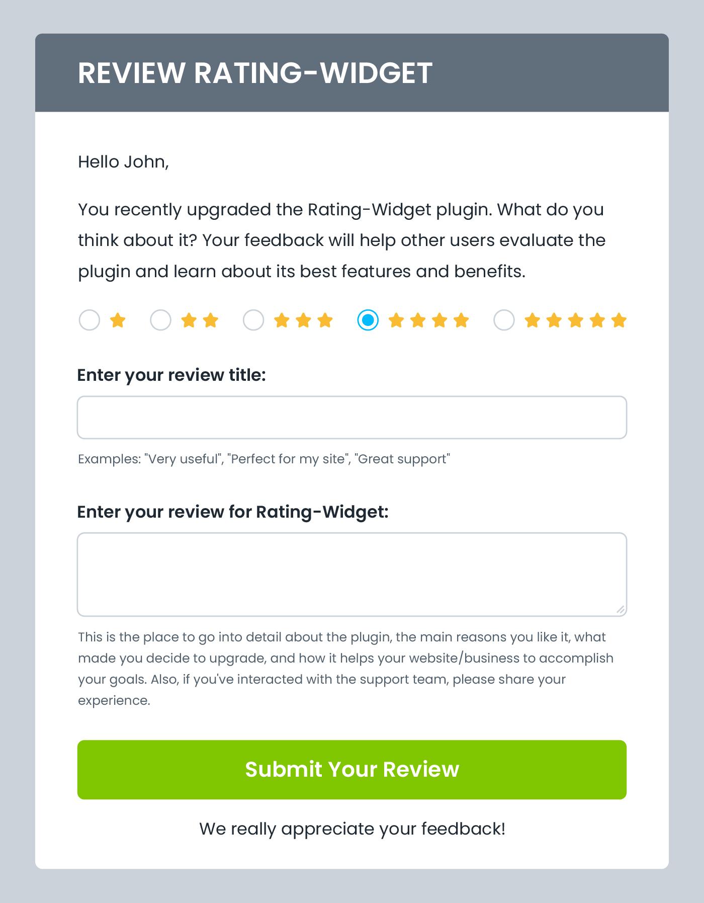 Freemius embedded review form in email for product review generation