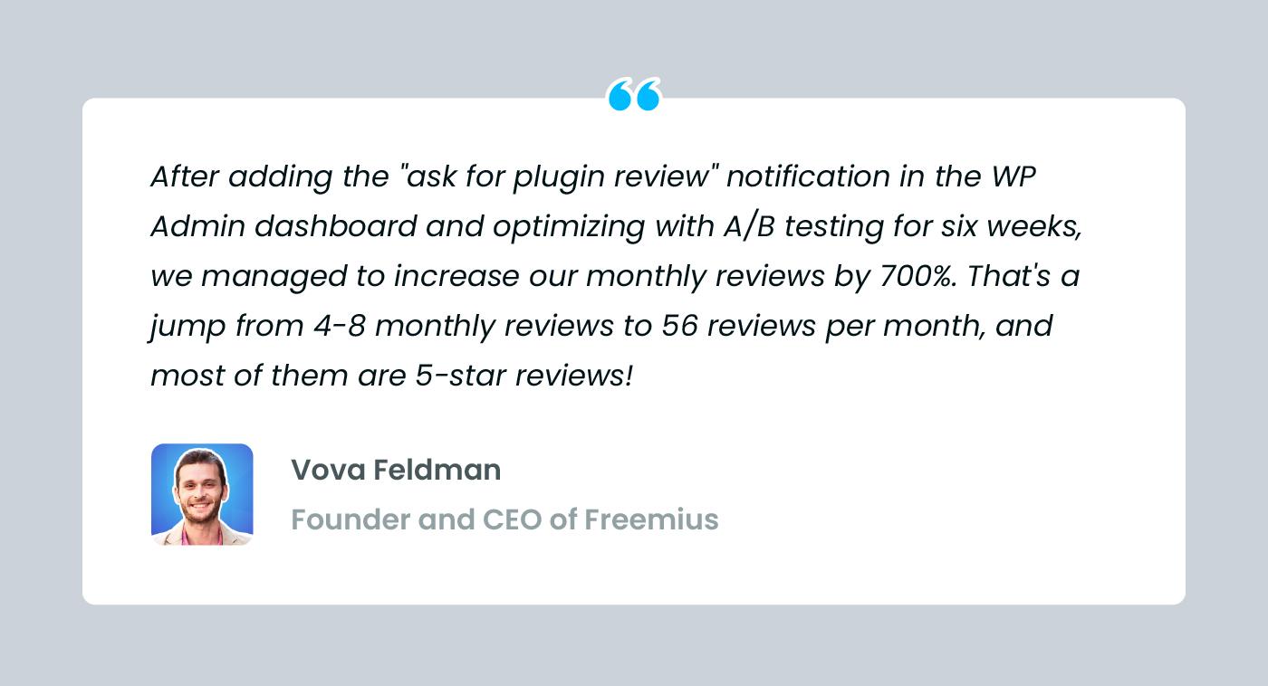 Product review generation quote from CEO founder Freemius Vova Feldman