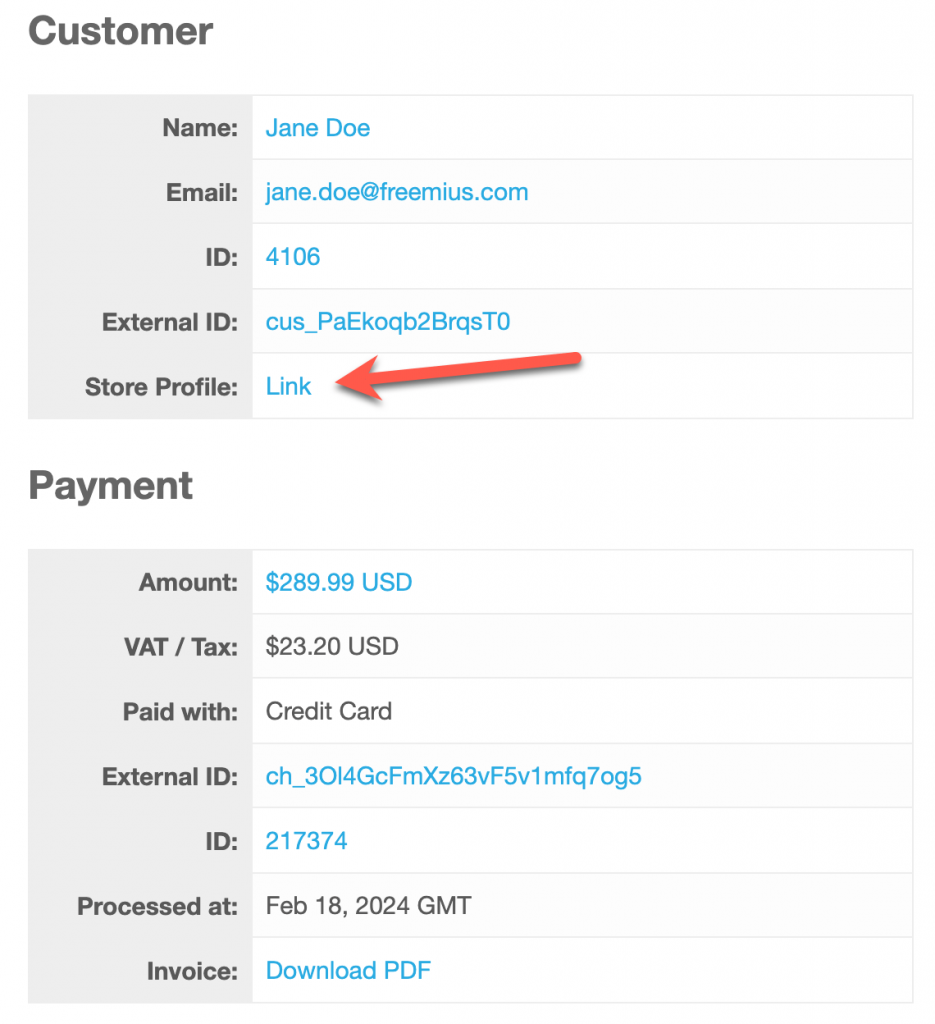 Freemius transactional emails with "Store Profile" link.