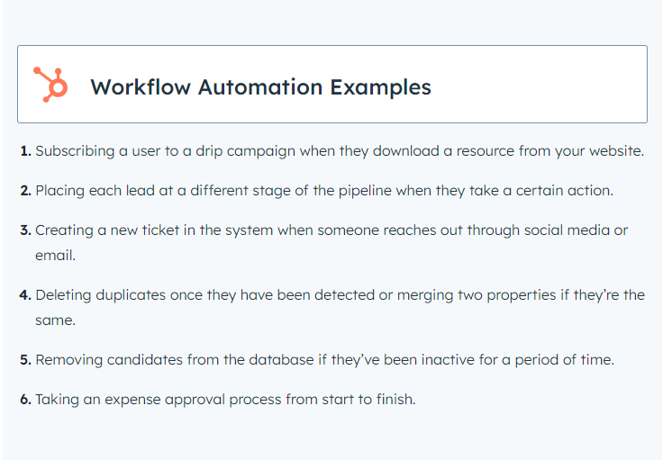 Six examples of workflow automation in an article by Hubspot