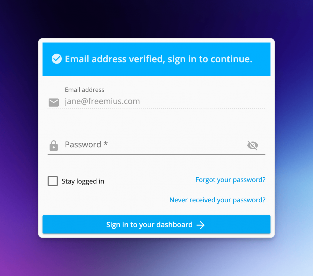 Freemius User Dashboard email address verification UI
