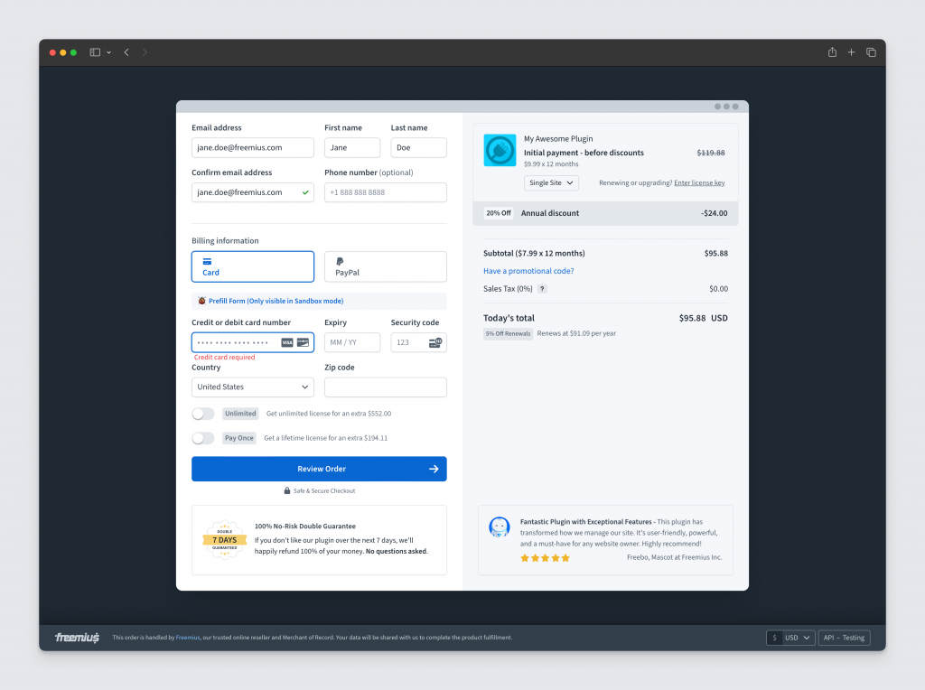 freemius dual column checkout