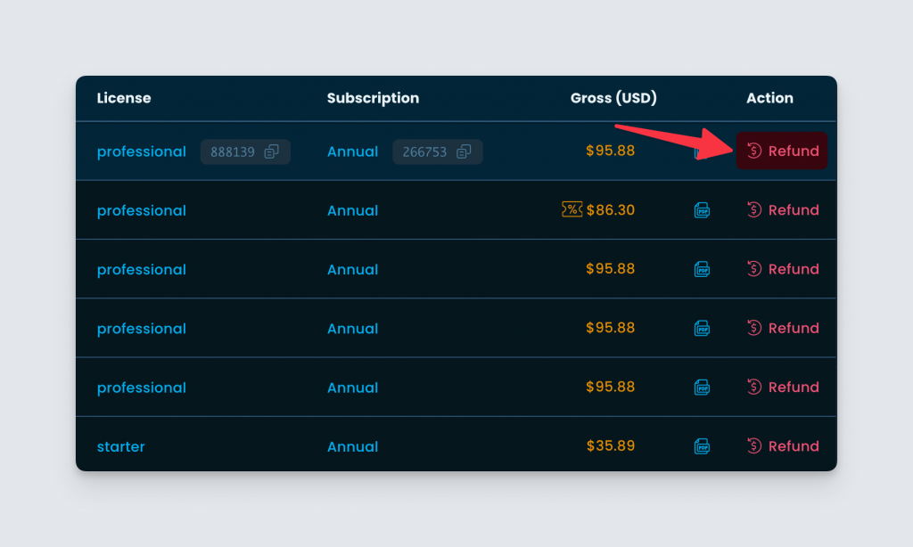 us sales tax refund on freemius developer dashboard payments page