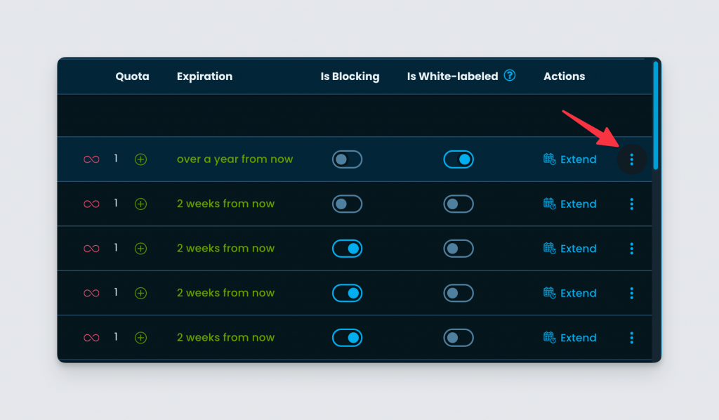 Grouped actions button inside Freemius Developer Dashboard's License page