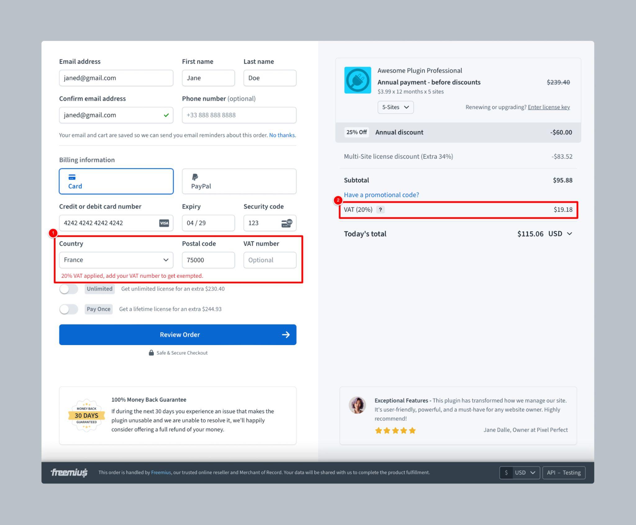 Freemius Dual Column Checkout