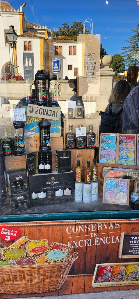 Portuguese ginja drink in shop window