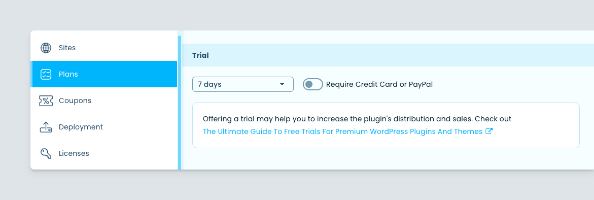 Freemius trial options