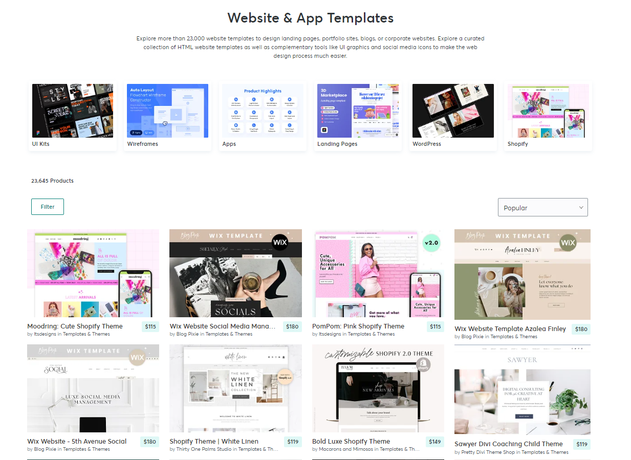 website and app templates on creative market