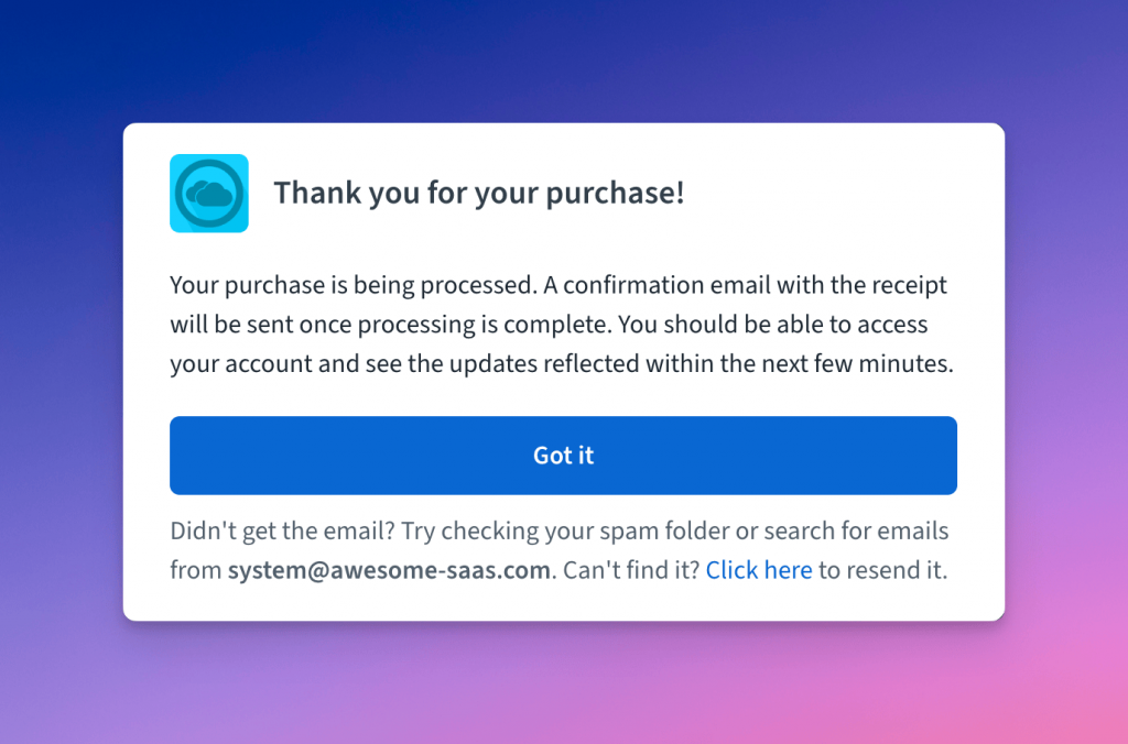 Freemius after-purchase dialog customization