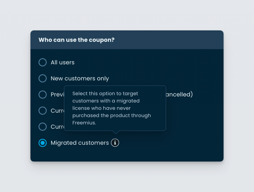Targeted Coupons for Migrated Customers by Freemius