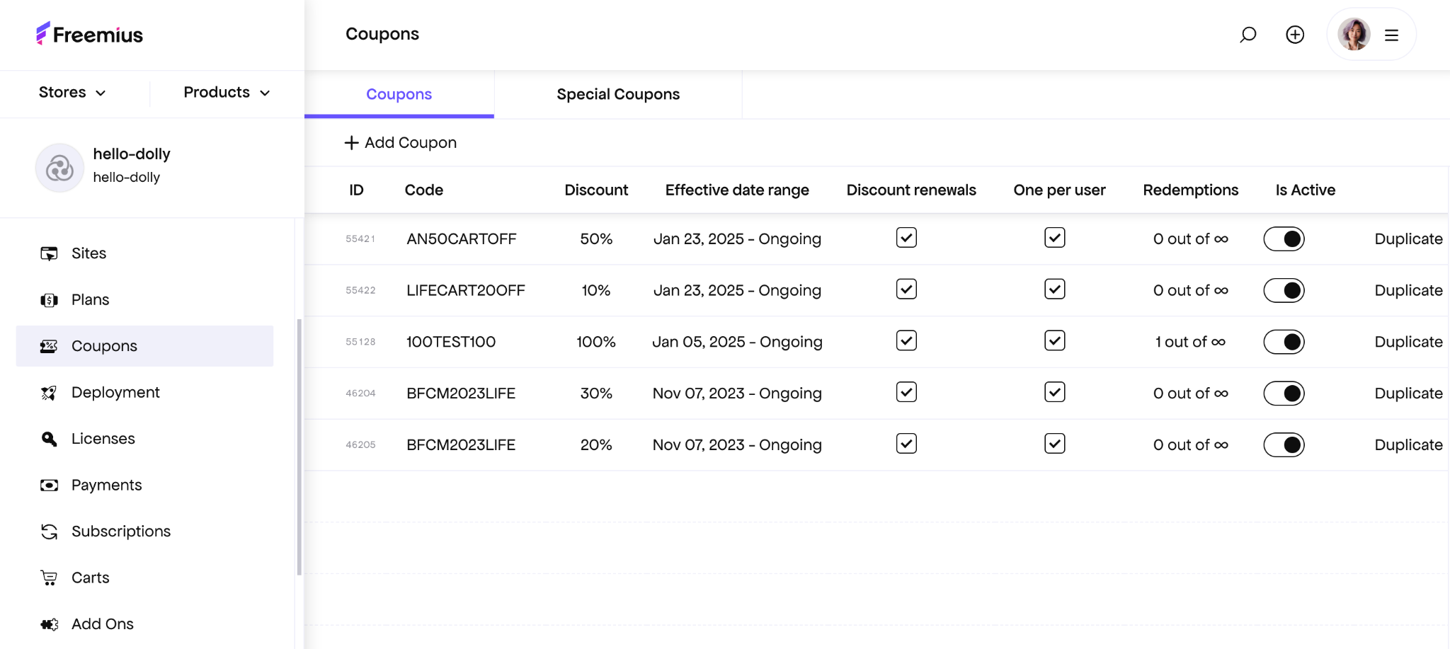 Freemius discounts and coupons in Developer Dashboard