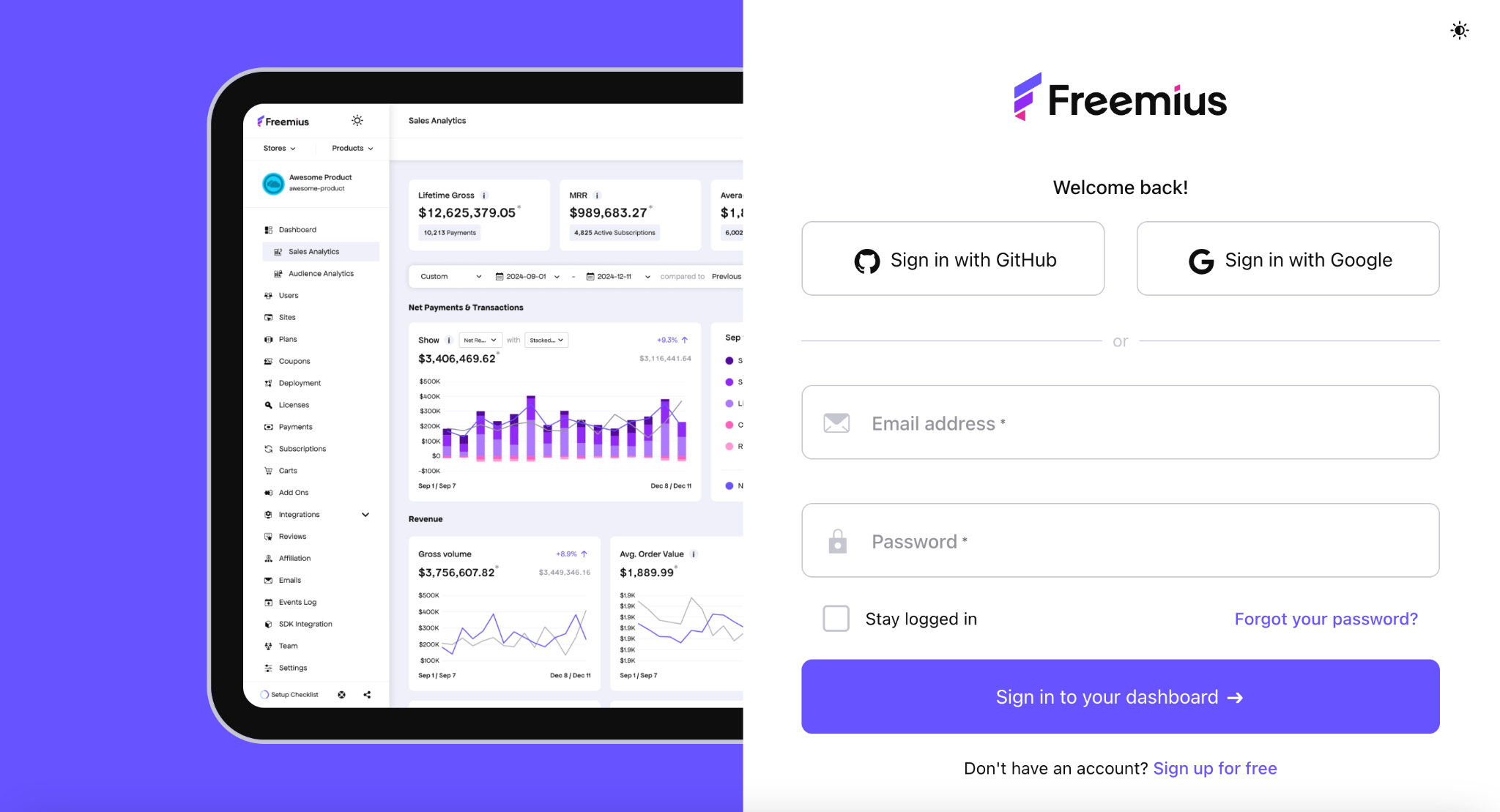 Freemius signup page for migration from MyCommerce