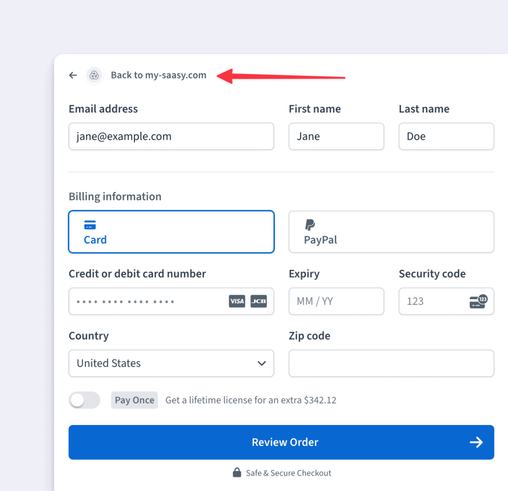 Back button on Freemius Checkout