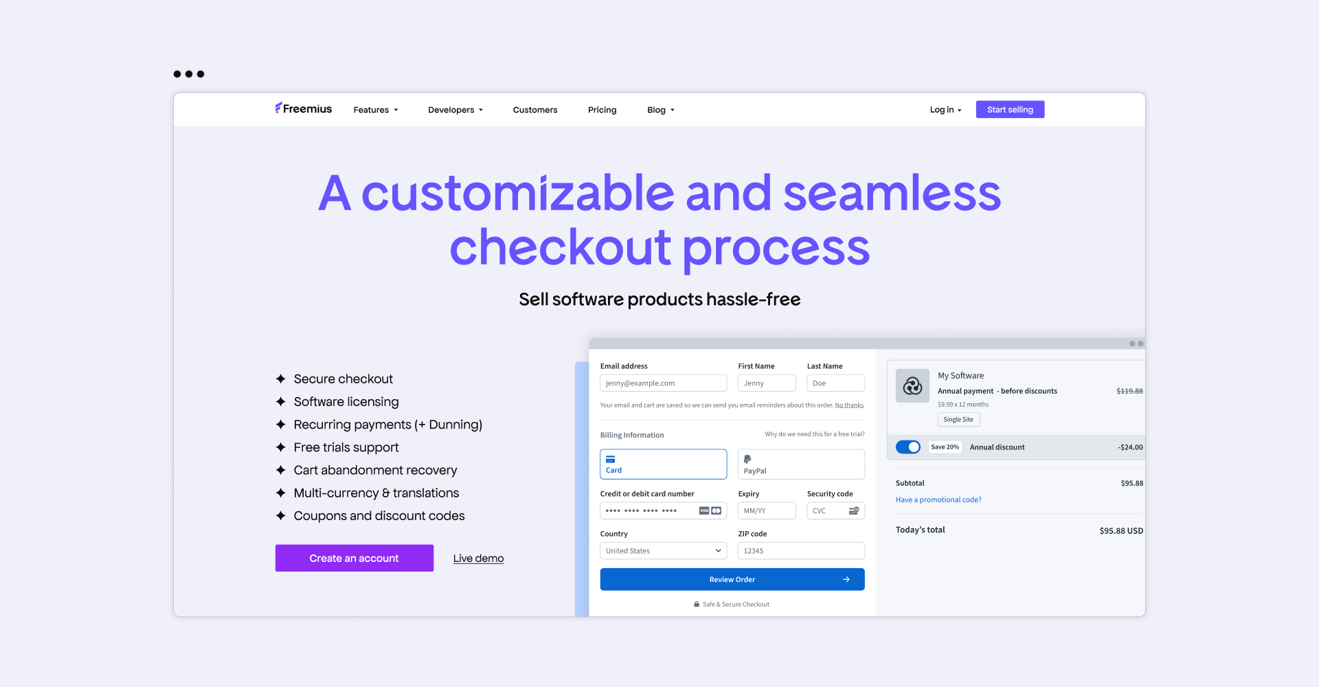 Freemius rebranded checkout website page