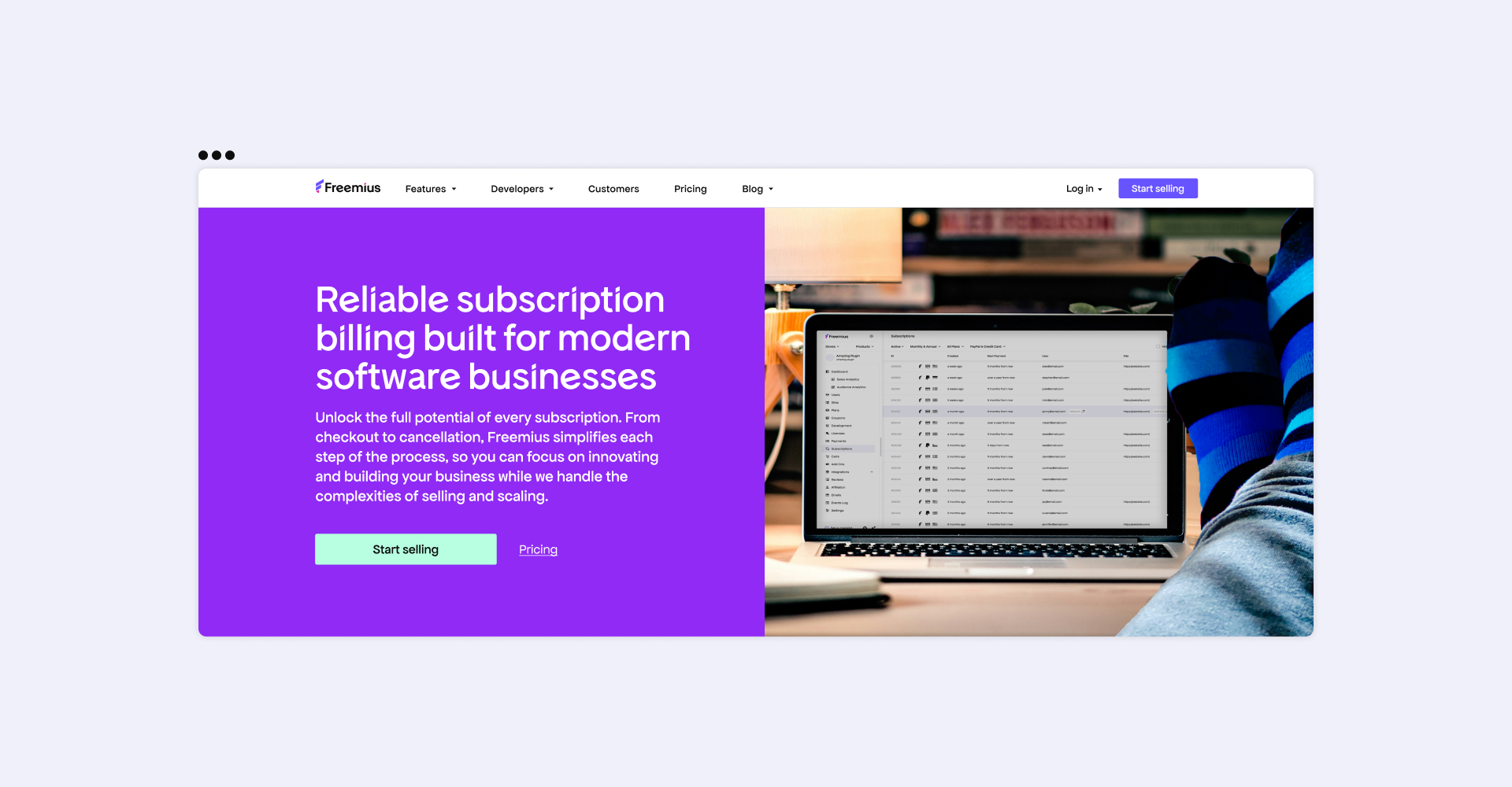 Freemius rebranded subscriptions website page