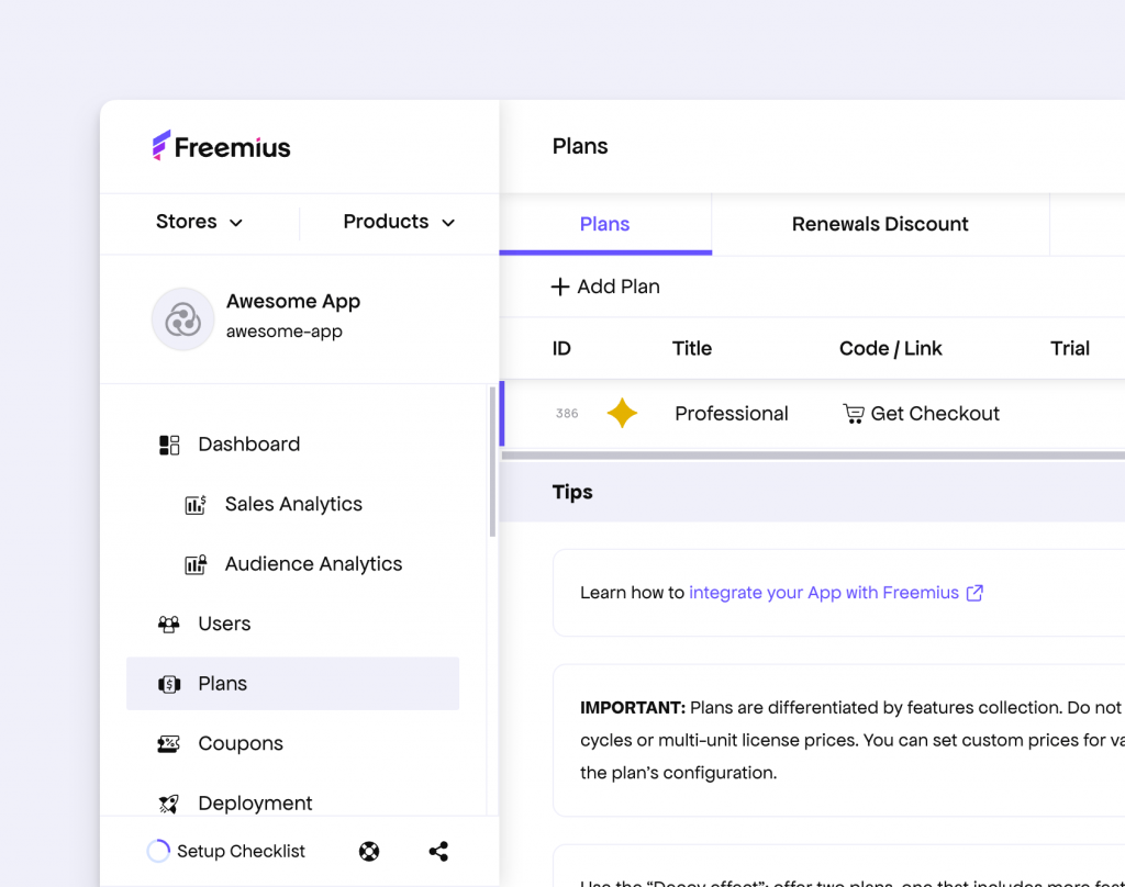 Freemius App integration documentation