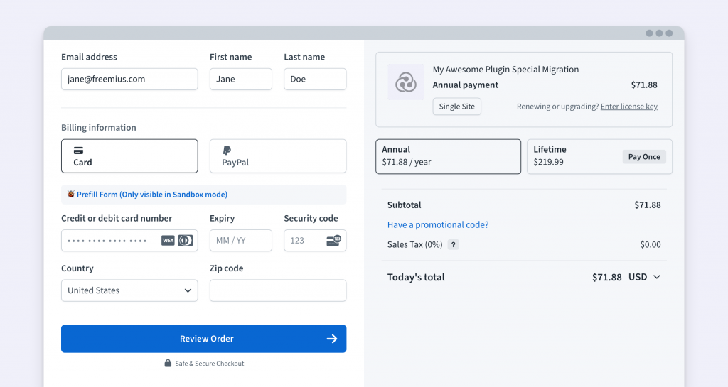 Freemius Checkout Billing Selector UI