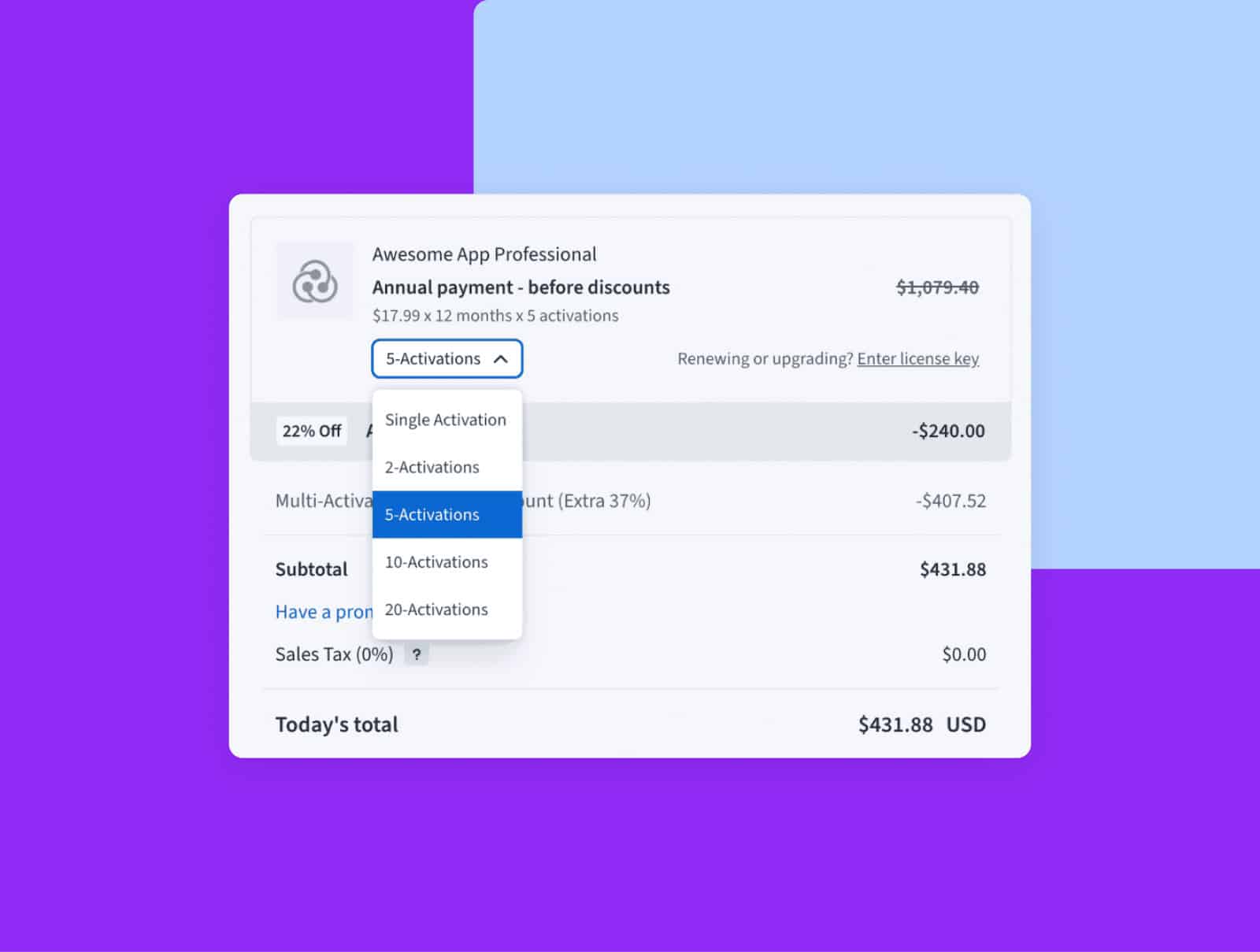 freemius custom license unit labels activations