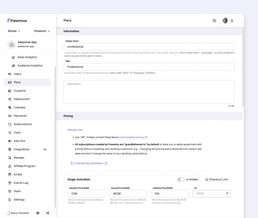 Freemius Developer Dashboard App Product Type