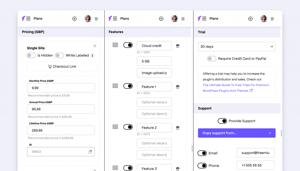 Freemius Plans Page under Mobile