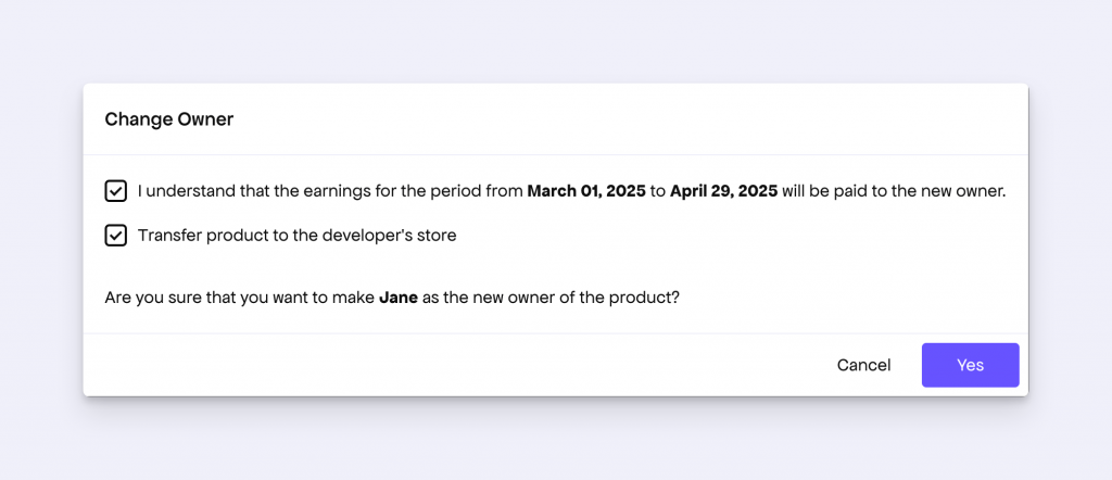 Freemius Change Owner dialog UI