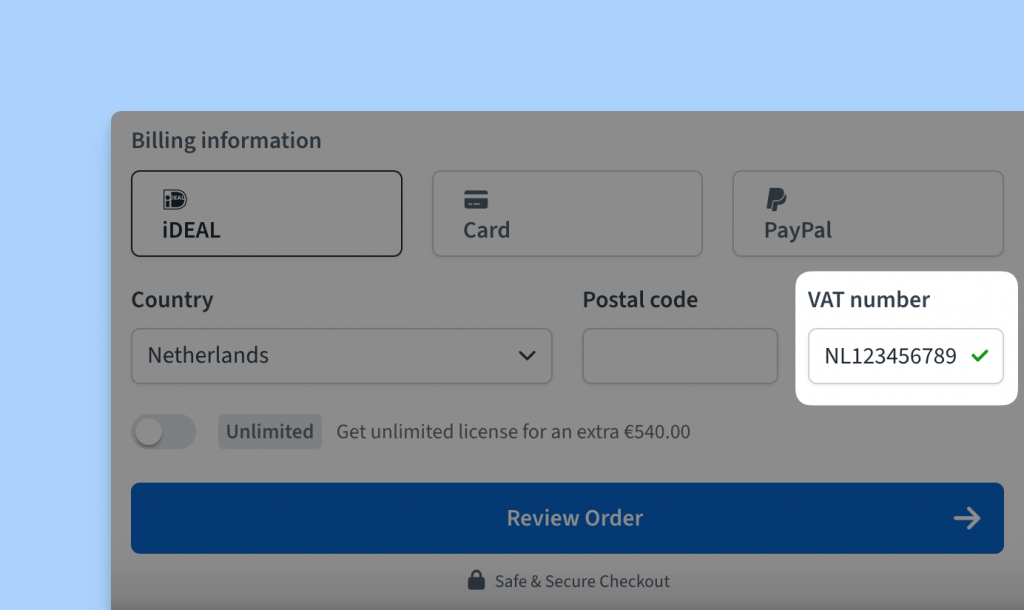 Freemius Checkout VAT Number UI with iDEAL payment method