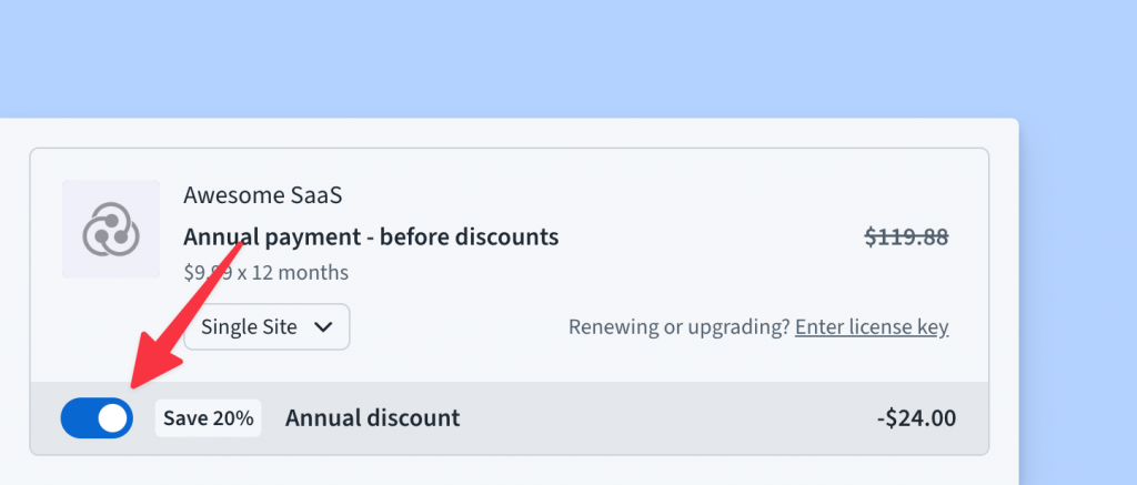 Freemius Checkout Upsells with togglable switch
