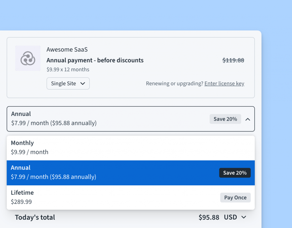 Freemius Checkout billing cycle selector UI