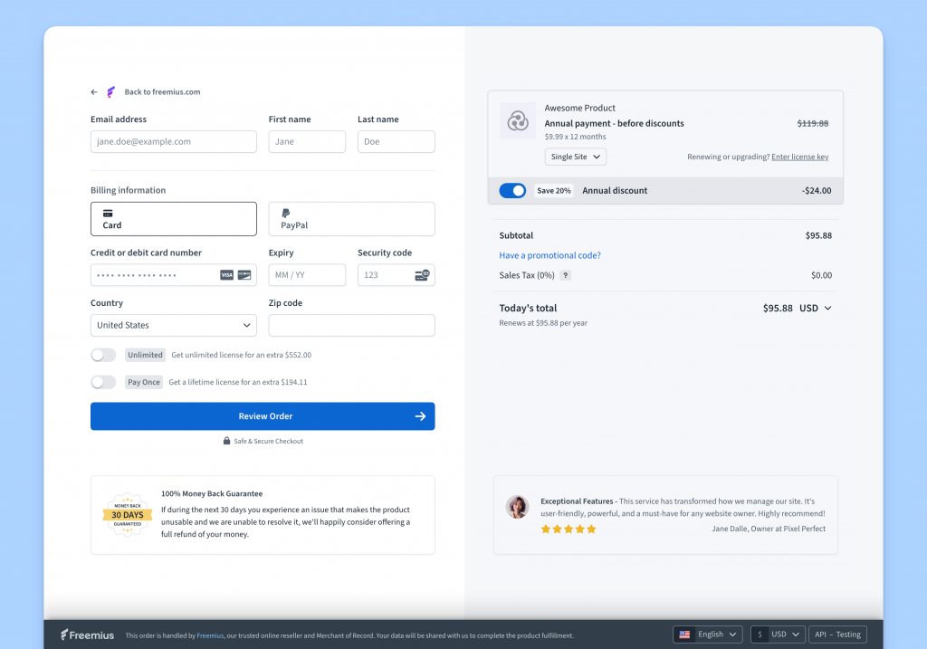 Freemius Hosted Checkout
