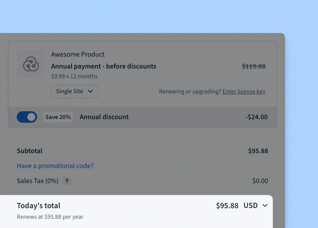 Renewals price UI in Freemius Checkout