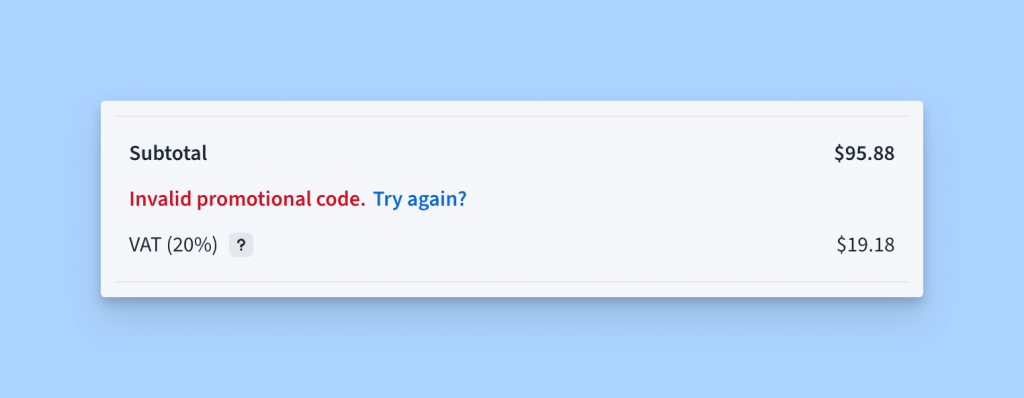 Checkout form validation with descriptive text